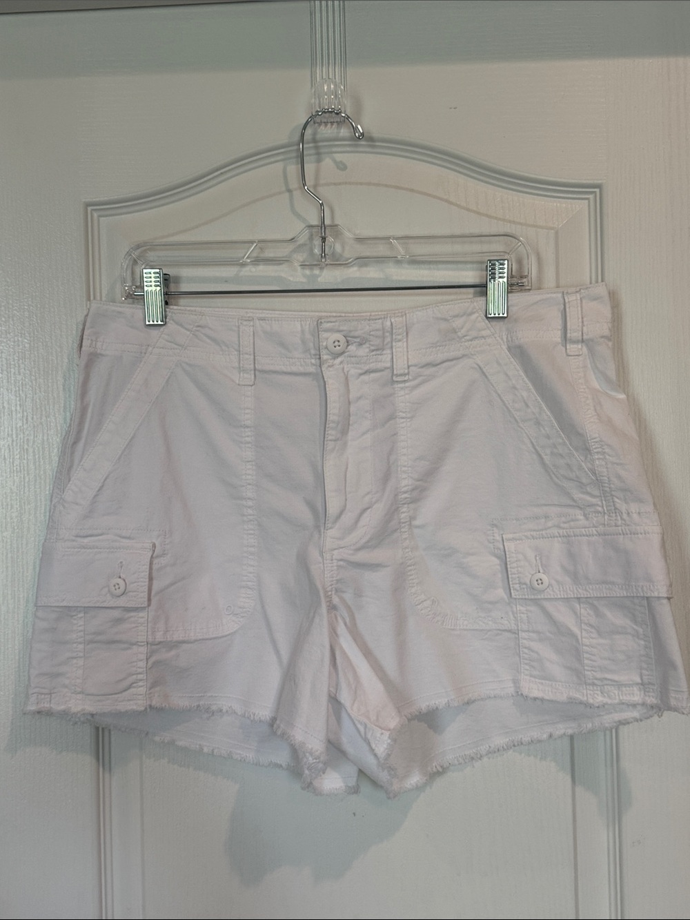 American Eagle Outfitters White Cargo Shorts with Frayed Hem